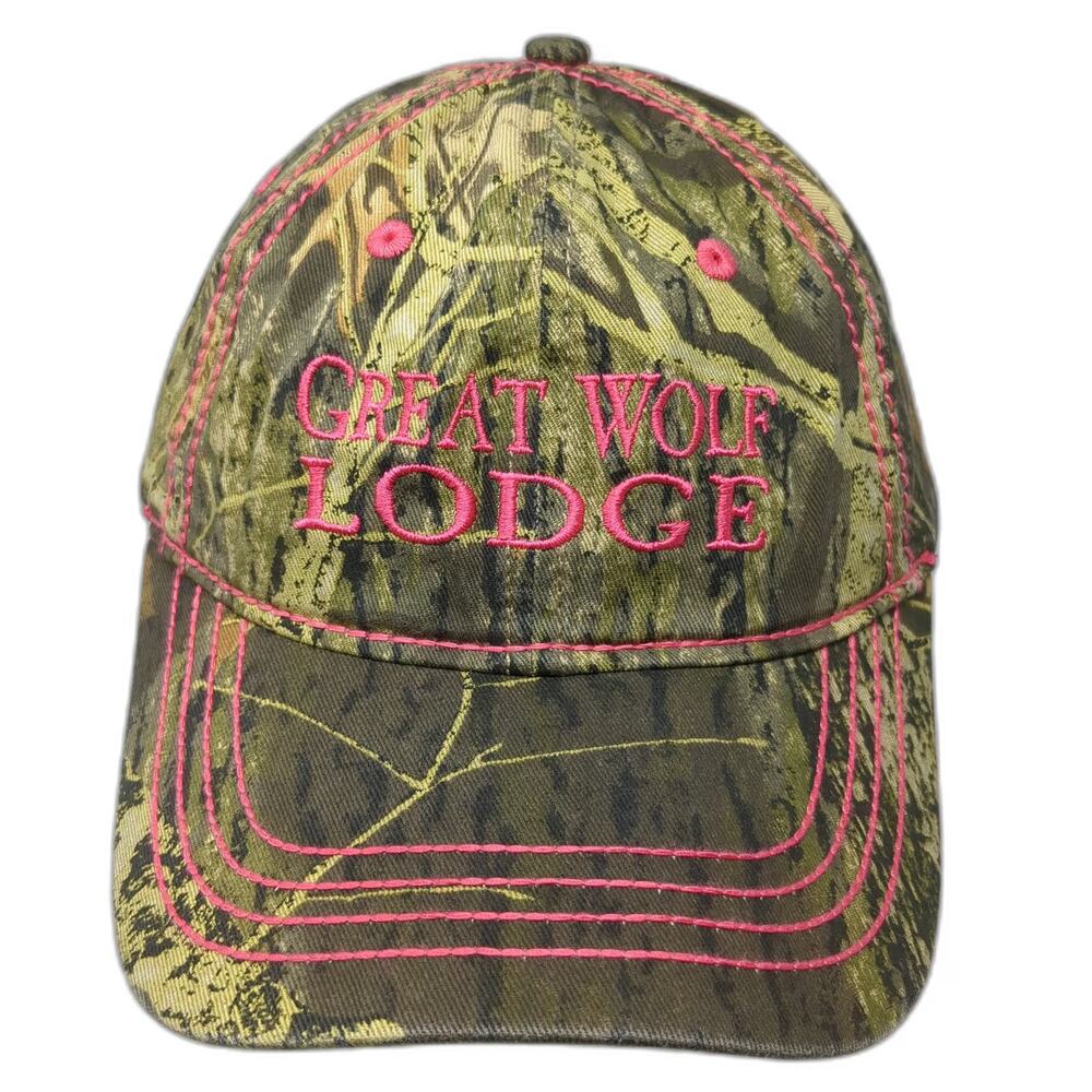 Great Wolf Lodge Baseball Cap Green One Size Camo Pink Embroidery Strapback Hat